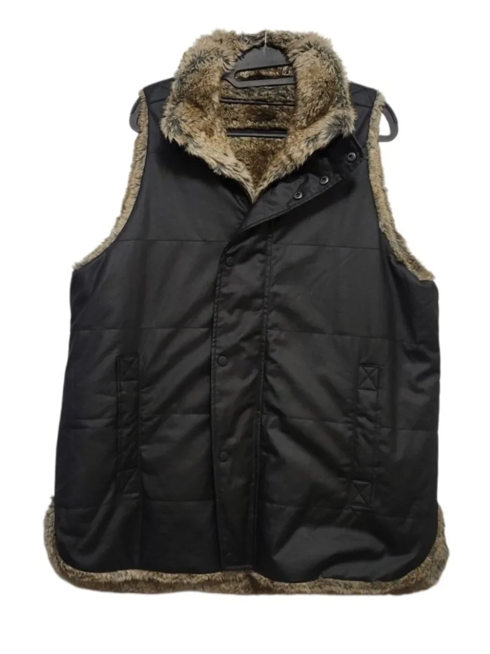 Tuckernuck Emilia Black Waxed Reversible Vest Faux Fur Sleeveless Jacket